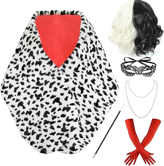Face Scarf Mask - Disfraz Parti Kadın Cruella Deville Kostüm