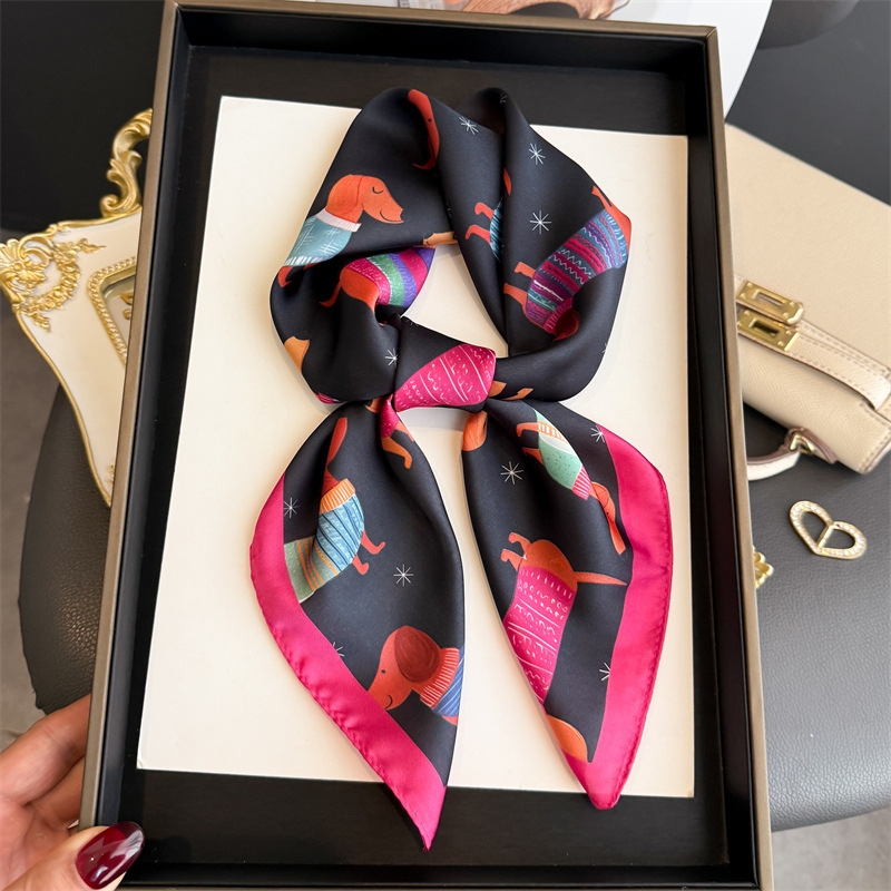 Scarf Silk Square - Moda Wiener Köpek Baskı Bandana Eşarp
