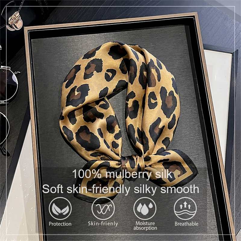 Face Scarf Mask - % 100% ipek kare eşarp leopar